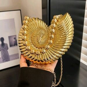 Metallic Gold Shell Clutch Detachable Straps